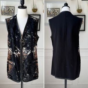 Vintage 70s Carnaby Faux Brindle Fur Longline Zip Vest M L